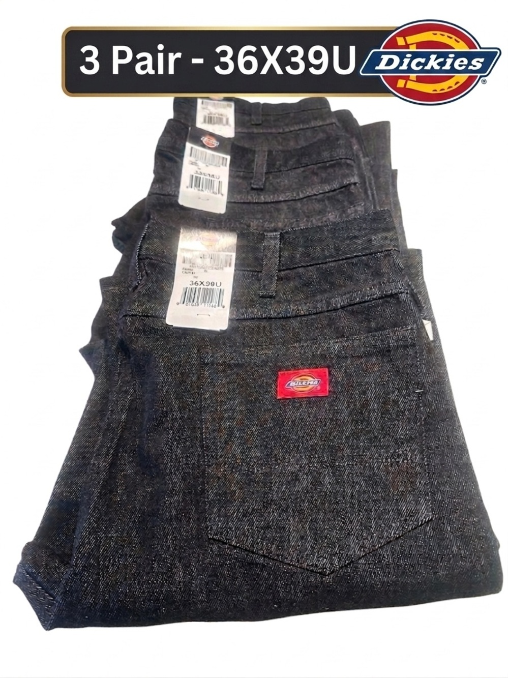 NWT Dickies Regular Fit Denim Work Pants Black 36x39U Lot of 3 Pairs